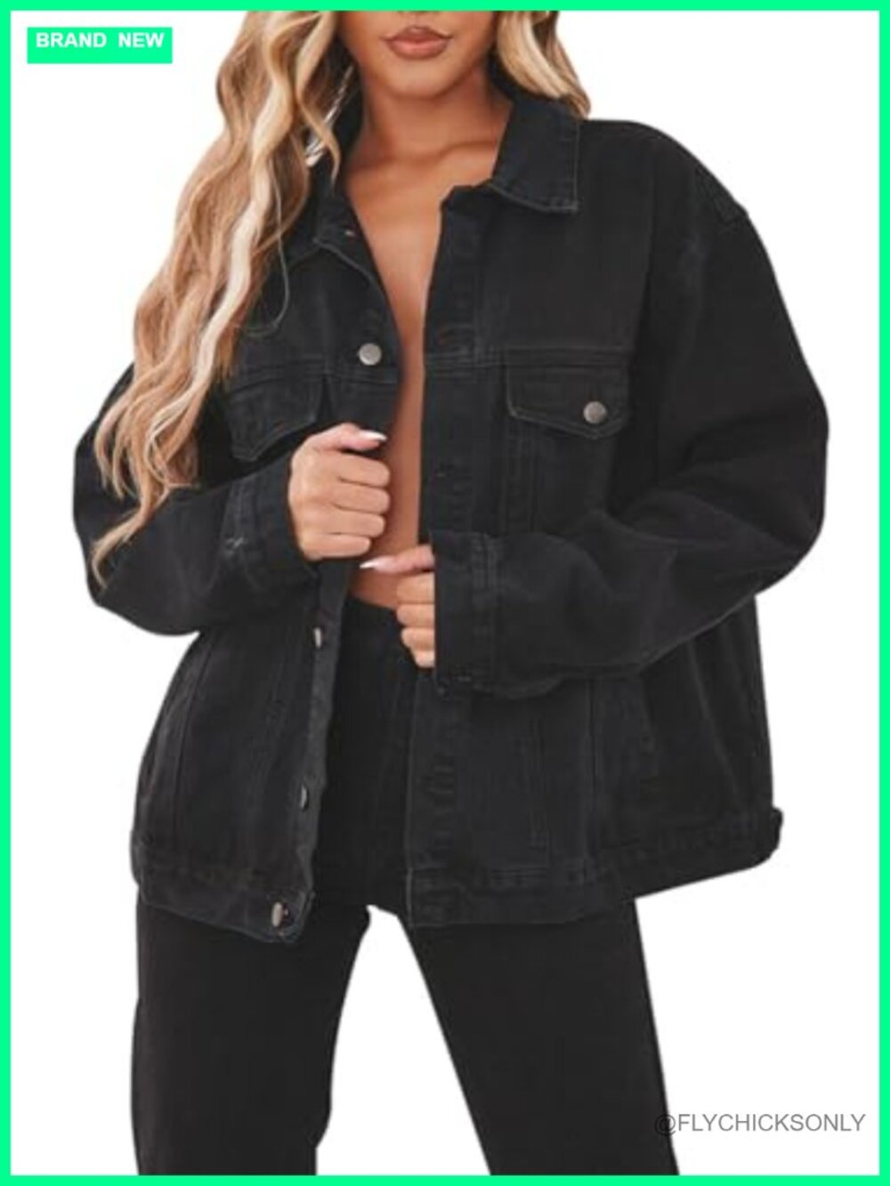 Oversized Denim Trucker Jacket Women Long Sleeve Jean Jacket